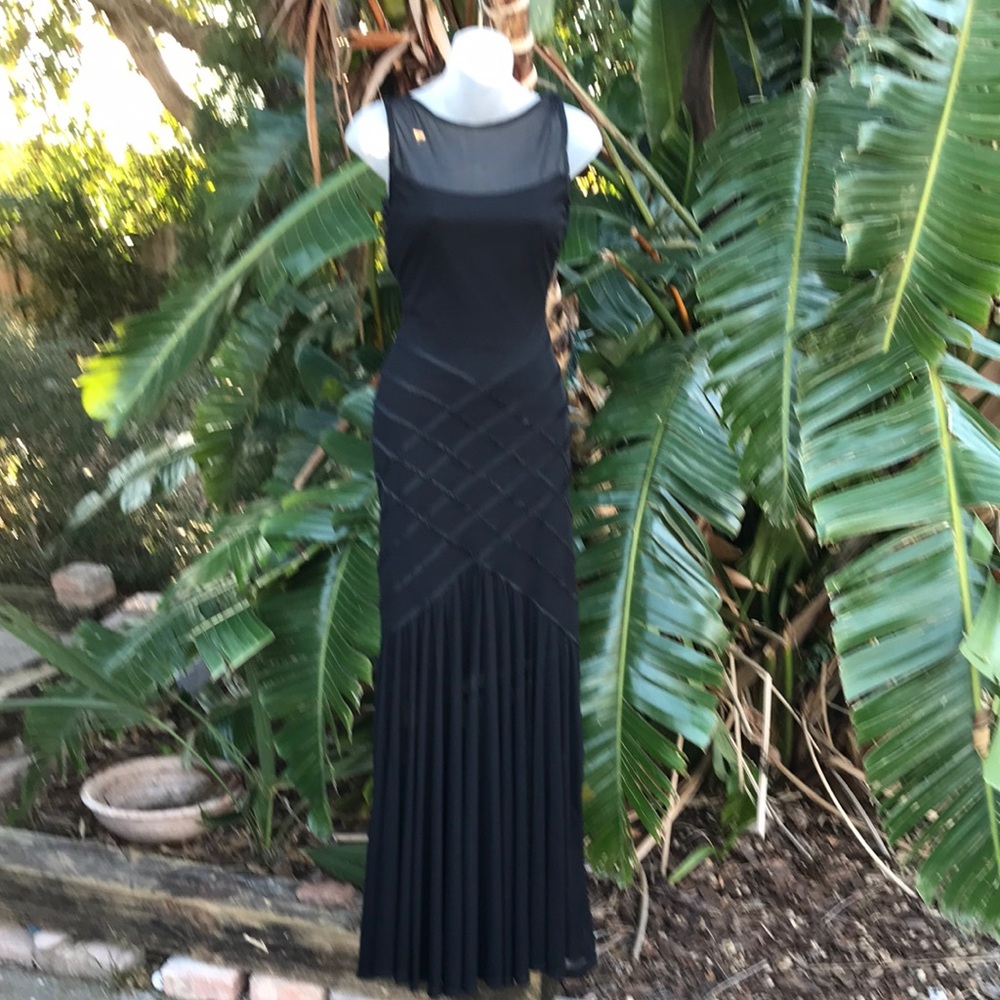 Tadashi sheer mesh lingerie look drop waist  Backless dress